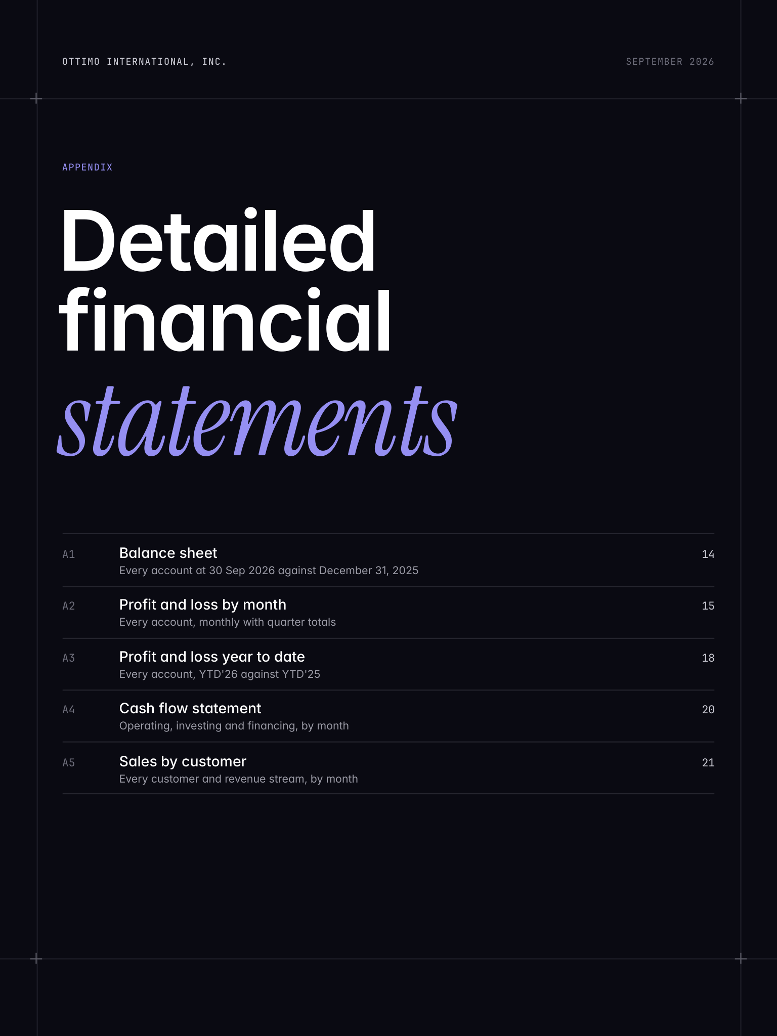 Sample appendix divider for the detailed financial statements